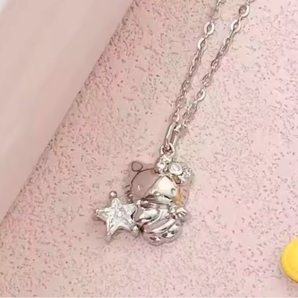 COPY - 925 Sterling Silver Hello Kitty Angel Holding Diamond Star Pendant Neck… - Picture 4 of 8